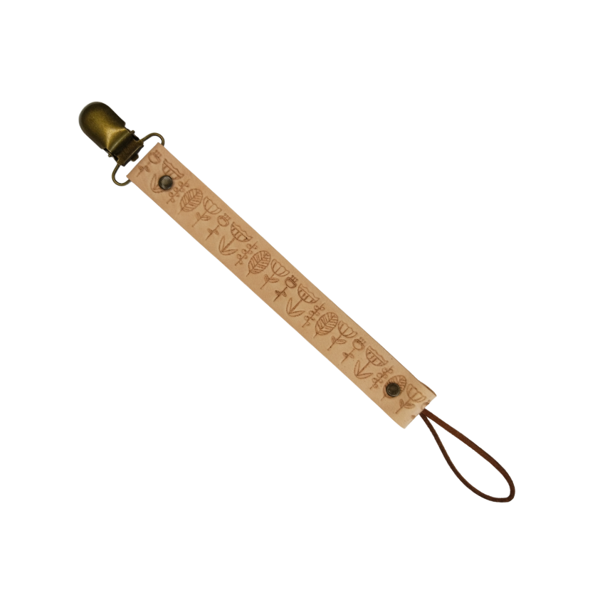 Genuine leather pacifier clips