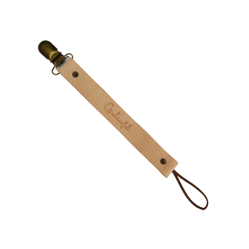 Genuine leather pacifier clips
