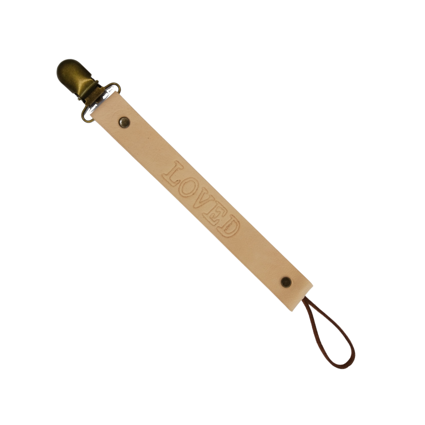 Genuine leather pacifier clips