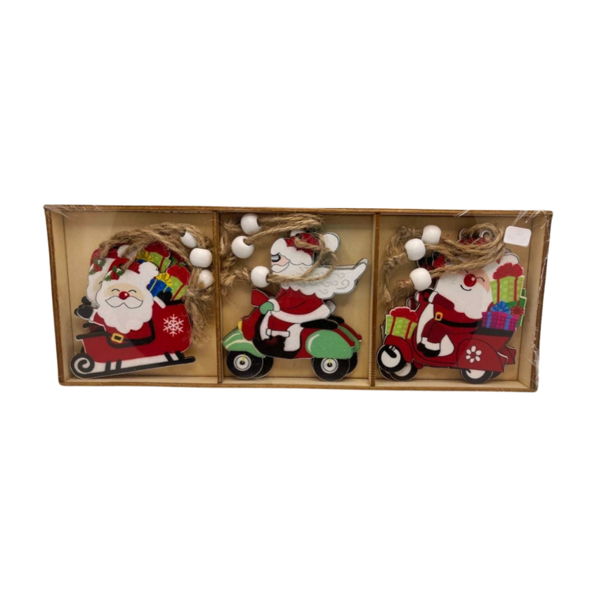 Wooden Santa ornaments