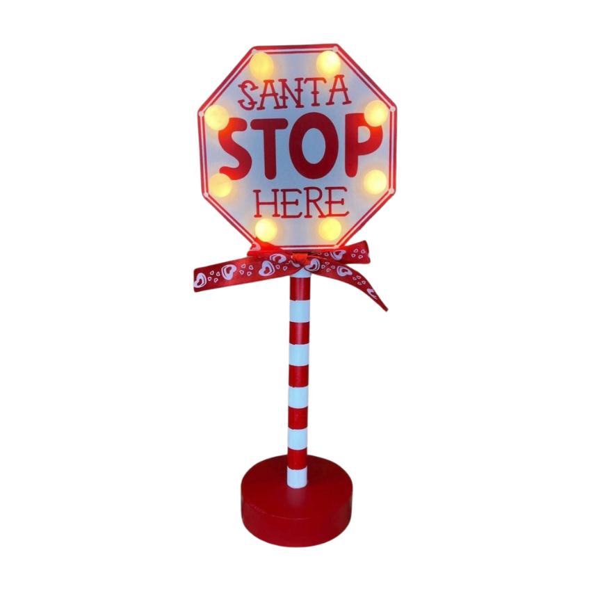 "Santa stop here" Wooden sign