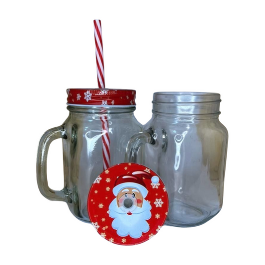 Santa themed glass jar